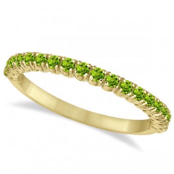 Half-Eternity Pave-Set Thin Peridot Stack Ring 14k Yellow Gold (0.65ct)