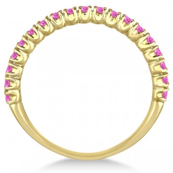 Half-Eternity Pave Thin Pink Sapphire Stack Ring 14k Yellow Gold (0.65ct)