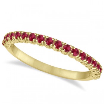 Half-Eternity Pave-set Thin Ruby Stacking Ring 14k Yellow Gold (0.65ct)