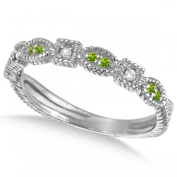 Vintage Stackable Diamond & Peridot Ring 14k White Gold (0.15ct)