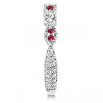 Vintage Stackable Diamond & Ruby Ring 14k White Gold (0.15ct)