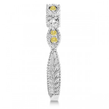 Yellow Canary & White Diamond Vintage Ring 14k White Gold (0.15ct)