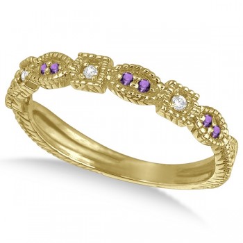 Vintage Stackable Diamond & Amethyst Ring 14k Yellow Gold (0.15ct)