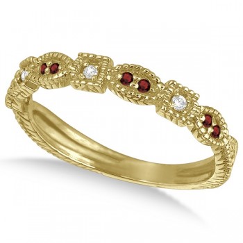 Vintage Stackable Diamond & Garnet Ring 14k Yellow Gold (0.15ct)