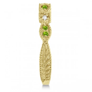 Vintage Stackable Diamond & Peridot Ring 14k Yellow Gold (0.15ct)