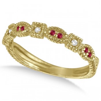 Vintage Stackable Diamond & Ruby Ring 14k Yellow Gold (0.15ct)