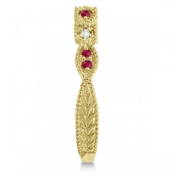 Vintage Stackable Diamond & Ruby Ring 14k Yellow Gold (0.15ct)