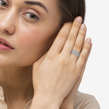 Vintage Style Byzantine Wide Band Lab Grown Diamond Ring 18k White Gold (1.37ct)