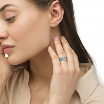 Vintage Style Byzantine Wide Band Lab Grown Diamond Ring 14k White Gold (1.37ct)