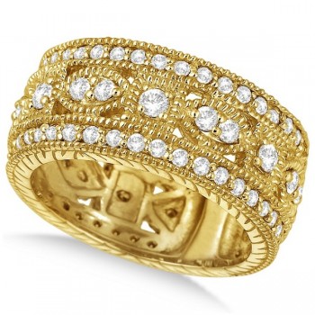 Vintage Style Byzantine Wide Band Diamond Ring 18k Yellow Gold (1.37ct)