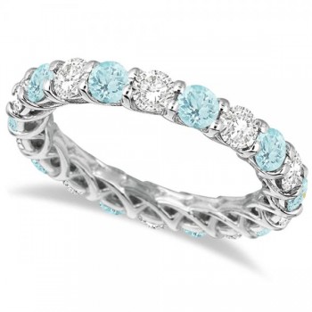 Luxury Diamond & Aquamarine Eternity Ring Band 14k White Gold (4.20ct)