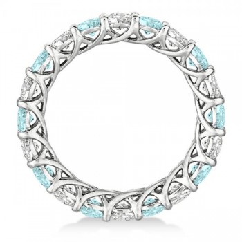 Luxury Diamond & Aquamarine Eternity Ring Band 14k White Gold (4.20ct)