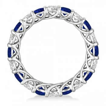 Luxury Diamond & Blue Sapphire Eternity Ring Band 14k White Gold 4.20ct