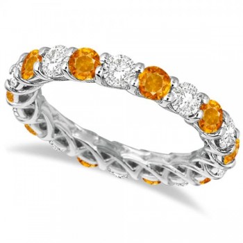 Luxury Diamond & Citrine Eternity Ring Band 14k White Gold (4.20ct)