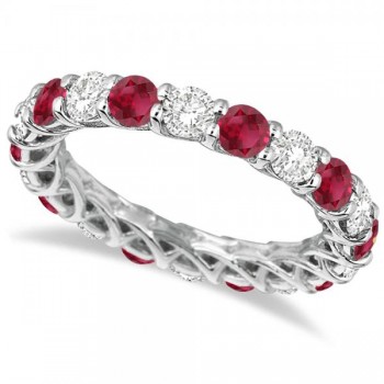 Luxury Diamond & Ruby Eternity Ring Band 14k White Gold (4.20ct)