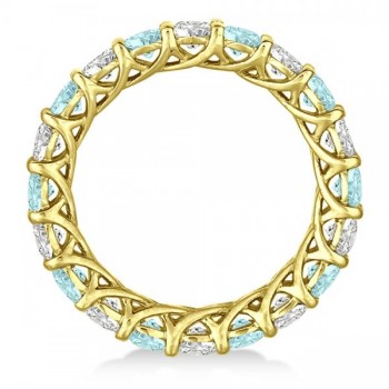 Luxury Diamond & Aquamarine Eternity Ring Band 14k Yellow Gold 4.20ct