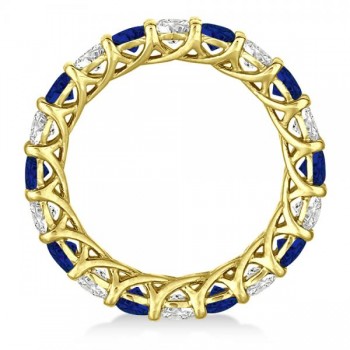 Luxury Diamond & Blue Sapphire Eternity Ring Band 14k Yellow Gold 4.20ct