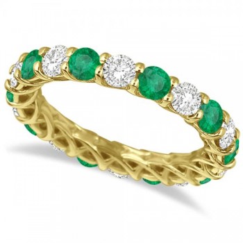 Luxury Diamond & Emerald Eternity Ring Band 14k Yellow Gold (4.20ct)