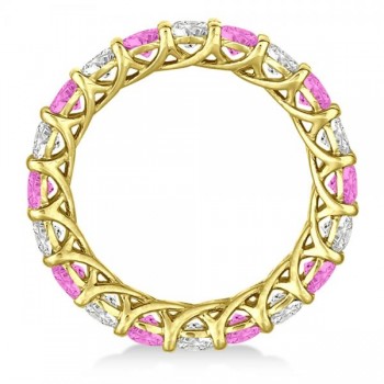 Luxury Diamond & Pink Sapphire Eternity Ring 14k Yellow Gold 4.20ct