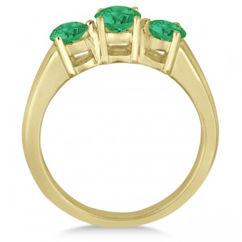 Three Stone Round Emerald Gemstone Ring in 14k Yellow Gold 1.50ct