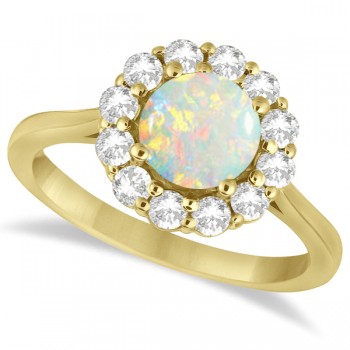 Halo Diamond Accented and Opal Lady Di Ring 14K Yellow Gold (2.14ct)