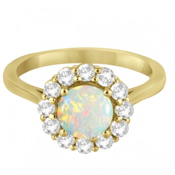 Halo Diamond Accented and Opal Lady Di Ring 14K Yellow Gold (2.14ct)