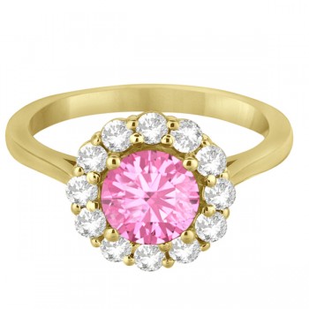 Halo Diamond Accented and Pink Tourmaline Lady Di Ring 14K Yellow Gold (2.14ct)