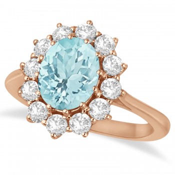 Oval Aquamarine and Diamond Ring 18k Rose Gold (3.60ctw)