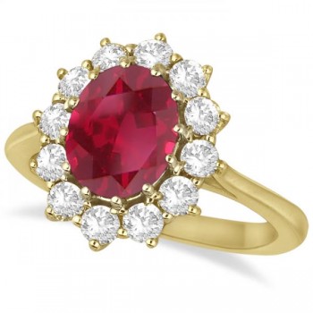 Oval Ruby & Diamond Accented Ring 18k Yellow Gold (3.60ctw)