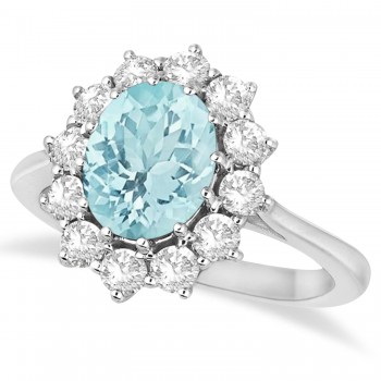 Oval Aquamarine & Diamond Accented Ring in 18k White Gold (3.60ctw)