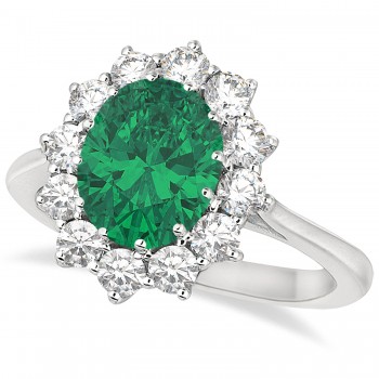 Oval Emerald and Diamond Ring 14k White Gold (3.60ctw)