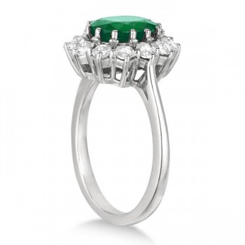 Oval Emerald and Diamond Ring 14k White Gold (3.60ctw)