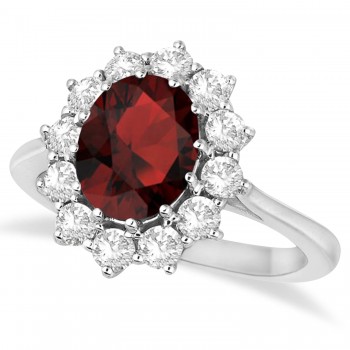 Oval Garnet and Diamond Ring 18k White Gold (3.60ctw)