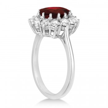 Oval Garnet and Diamond Ring 18k White Gold (3.60ctw)