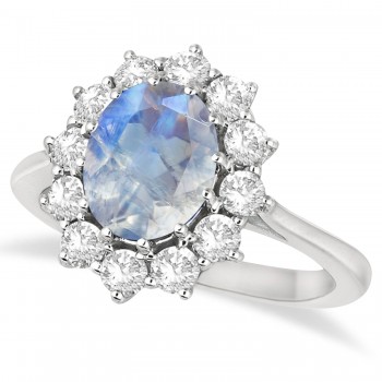 Oval Moonstone and Diamond Ring 18k White Gold (2.80ctw)