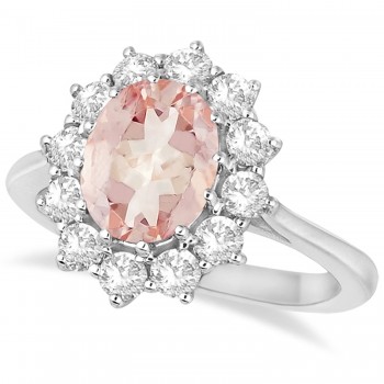 Oval Morganite and Diamond Ring 18k White Gold (3.60ctw)