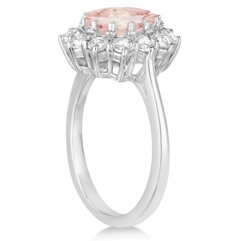 Oval Morganite and Diamond Ring 18k White Gold (3.60ctw)