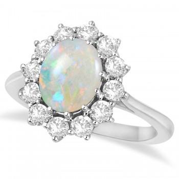 Oval Shape Opal & Diamond Accented Ring in 18k White Gold (3.60ctw)