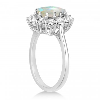 Oval Shape Opal & Diamond Accented Ring in 18k White Gold (3.60ctw)