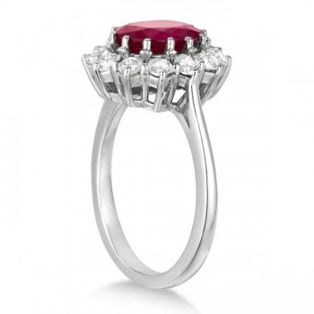 Oval Ruby and Diamond Ring 14k White Gold (3.60ctw)