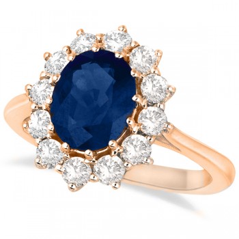 Oval Blue Sapphire & Diamond Accented Ring 14k Rose Gold (3.60ctw)