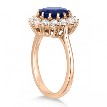 Oval Blue Sapphire & Diamond Accented Ring 18k Rose Gold (3.60ctw)