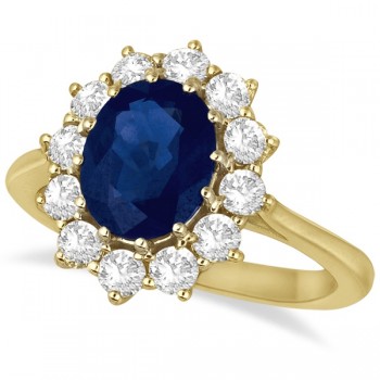 Oval Blue Sapphire & Diamond Accented Ring 18k Yellow Gold (3.60ctw)