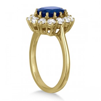 Oval Blue Sapphire & Diamond Accented Ring 18k Yellow Gold (3.60ctw)