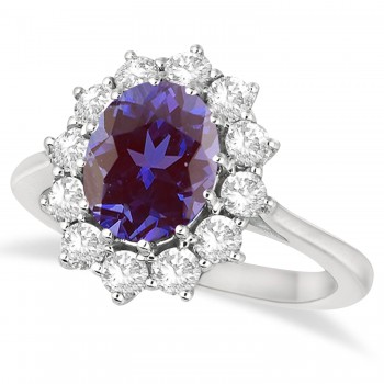 Oval Lab Alexandrite and Diamond Ring 18k White Gold (3.60ctw)