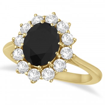 Oval Black & White Diamond Accented Ring 14k Yellow Gold (2.80ctw)