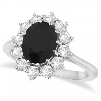 Oval Black & White Diamond Accented Ring 18k White Gold (2.80ctw)