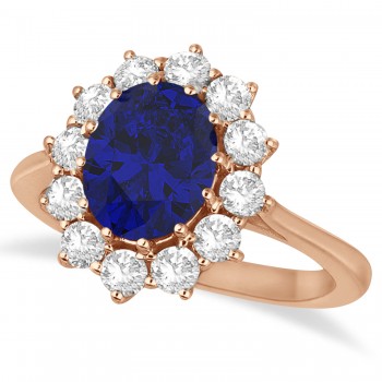 Oval Lab Blue Sapphire & Diamond Accented Ring 14k Rose Gold (3.60ctw)