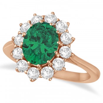 Oval Lab Emerald and Diamond Ring 14k Rose Gold (3.60ctw)