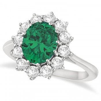 Oval Lab Emerald and Diamond Ring 14k White Gold (3.60ctw)